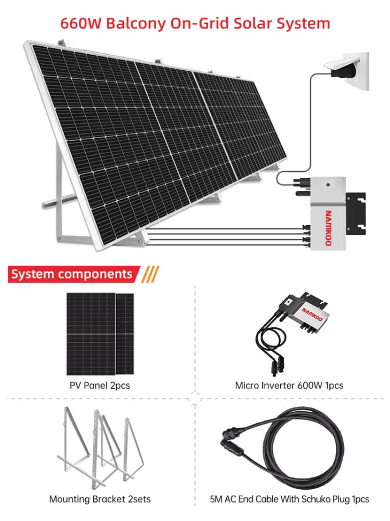 600w Balcony Power Plant Monocrystalline Solar Panel Solar Module Inverter  220v Plug And Play Solar Panel System - Solar Energy Systems - AliExpress