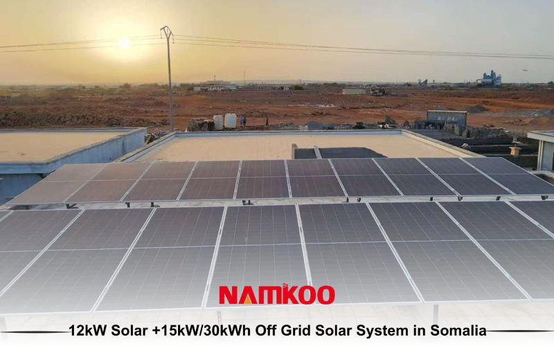 Namkoo technical team engineered a custom 12kW solar + 15kW/30kWh off grid energy storage system in Somalia