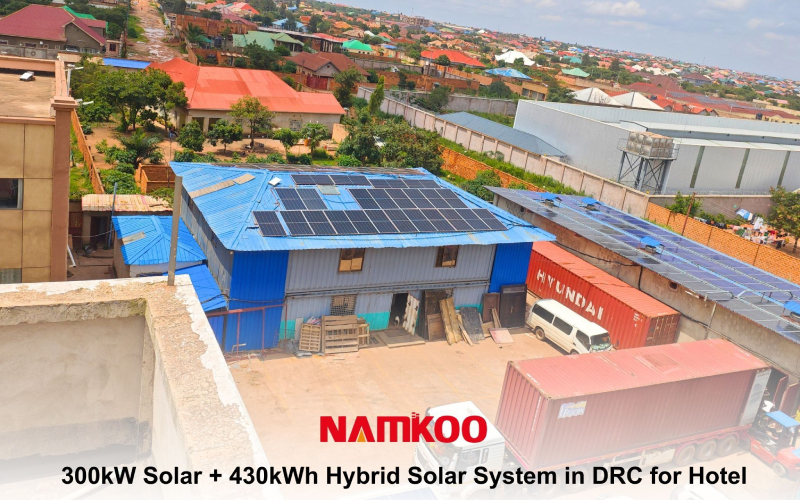 Namkoo designed and delivered a 300kW / 430kWhhybrid solar energy storage system In the Democratic Republic of the Congo (DRC)